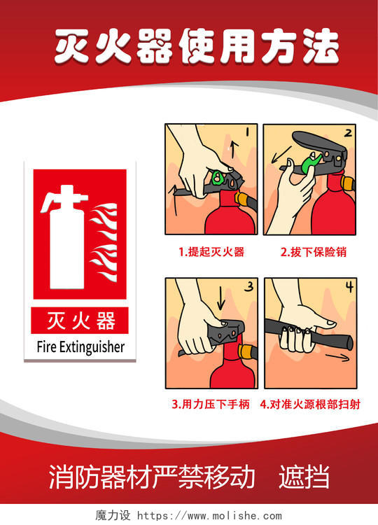 简洁风灭火器使用方法消防安全知识海报